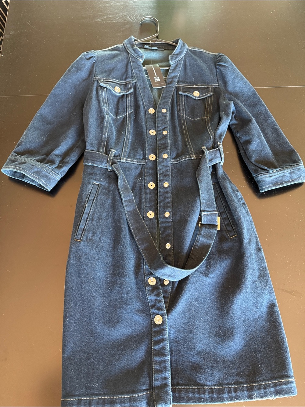 Inc Denim Button-Front Belted Dress